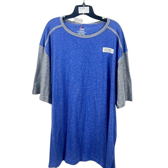 Majestic Mens Blue Gray Raglan T-Shirt 5XL Cotton Blend Short Sleeve Casual - Picture 1 of 7